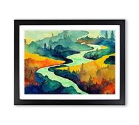 Magical Forest River Framed Print | A3 Black Framed Wall Art | Ready to Hang | Modern Landscape Picture | Living Room Bedroom Lounge Office