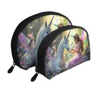 Magical Forest Unicorns and Fairies Printed Makeup Bags 2-Piece Portable Shell Travel Toiletry Bag