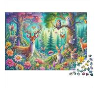 Magical Forest Wildlife 1000 Piece Game Night Puzzle for Adults Magic Forest Full of Lovely Wild Animals Premium Sturdy Vibrant Challenging Hard Stress Relief 52x38cm/1000pcs