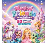 Magical Friends Coloring Book for Kids Ages 3-8: 50 Big and Easy Kawaii Chibi Coloring Pages with Unicorns, Mermaids, Princesses, Fairies and Cute Magical Creatures