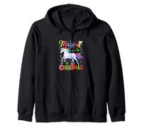 Magical Funny Christmas Colorful Unicorn Matching Kids Zip Hoodie