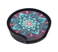 Magical Galaxy Mandala Pattern Image Set of 6 Table Coasters Modern PU Cup Coasters for Drinks, Coaster Set,4 Inches
