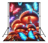 Magical-Glowing-Mushrooms-Butterflies 5x7ft Photography Backdrop, Photo Background With Rod Pocket, Foldable Studio Backdrop For Birthday, Wedding, Party Decoration