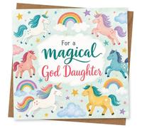 Magical God Daughter Greeting Card with Unicorns and Rainbows for Special Celebration