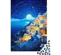 Magical Greek Night Travel Jigsaw Puzzle 1000 Pieces, Asian Architecture Inspired View, Matte Printed Jigsaw, Screen-Free Fun for Travel Lovers, 38x26cm/1000pcs