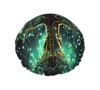 Magical Green Tree Double Layer Waterproof Shower Cap For Women, Reusable Bath Hat With Elastic Band, Keep Hair Dry For Shower And Skincare