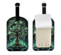 Magical Green Tree Leather Luggage Tag - Personalized PU Leather Travel Bag ID Tag, Double-Sided Design, Privacy Protection, Ideal Travel Accessory