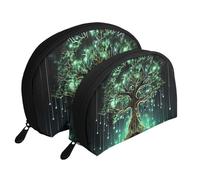 Magical Green Tree Portable Shell Cosmetic Bag Set - Travel Makeup Organiser with Zipper & Inner Compartments