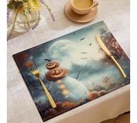 Magical Halloween Atmosphere Placemats, Abstract Pumpkin Snowman Stain Resistant Anti-Skid Washable Table Mats Kitchen Place Mats, Set Of 6 For Dinner Weddings Brunches,45 X 30Cm