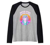 Magical Hands Healing Hearts Nurse Unicorn Raglan Baseball Tee