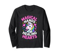 Magical Hands Healing Hearts Unicorn Nurse Rainbow Long Sleeve T-Shirt
