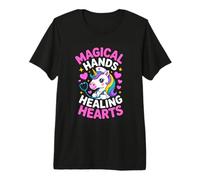 Magical Hands Healing Hearts Unicorn Nurse Rainbow Premium T-Shirt