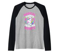 Magical Hands Healing Hearts Unicorn Nurse Rainbow Raglan Baseball Tee