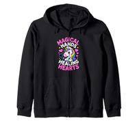 Magical Hands Healing Hearts Unicorn Nurse Rainbow Zip Hoodie