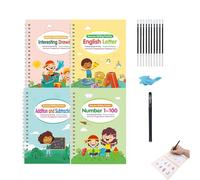 Magical Handwriting Workbooks, Handwriting Practice Magic Copybook, Magic Pen Reusable Copybook Grooves Template Design, Handwriting Aid for Children (4)