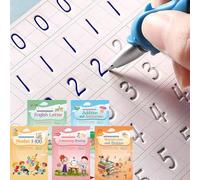 Magical Handwriting Workbooks Handwriting Practice Copybook, Handwriting Aid Magic Pen Reusable Copybook Grooves Template Design for Children(4 Books, 10.2×7.2 in)