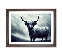 Magical Highland Cow Framed Print | A2 Walnut Framed Wall Art | Ready to Hang | Modern Animal Picture | Living Room Bedroom Lounge Office
