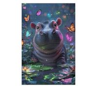 Magical Hippo Pond with Butterflies Jigsaw Puzzle for Adults, 1000 Piece