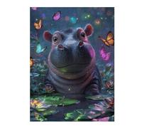 Magical Hippo Pond with Butterflies Jigsaw Puzzle for Adults, 500 Piece