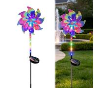 Magical Holographic Rainbow Solar Pinwheel Lights, Garden Light Holographic Wind Spinner Stake with LED Solar Lights Waterproof, Color Changing LED Windmill Garden Stake (1pcs)