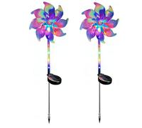 Magical Holographic Rainbow Solar Pinwheel Lights,Solar Rainbow Pinwheel Garden Light to Bring Fairy Tales to Your Yard,Kinetic Wind Spinner Stake Outdoor Yard Decor for Pathway Lawn Patio (2)