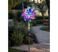 Magical Holographic Rainbow Solar Pinwheel Lights,Waterproof LED Windmill Garden Stake,Kinetic Wind Spinner Color Changing Lights,for Yard Patio Lawn Pathway Decor (1)