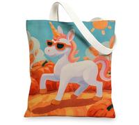 Magical Horse Canvas Tote Bags, Colorful Animal Pattern Reusable Grocery Bags, Fun Lightweight Washable Shoulder Strap Canvas Bags for Travel Beach Picnic 13x15 Inch