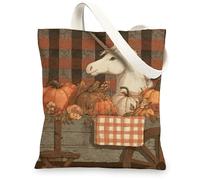 Magical Horse Canvas Tote Bags, Cute Animal Pattern Reusable Grocery Bags, Rustic Autumn Lightweight Washable Shoulder Stra, Brown, 13x15 Inch