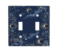 Magical Horse Double Light Switch Cover Plate, Fanciful Fantasy Owl Cat Winter Navy Plastic Standard Size Decorative Wall Plates for Bedroom Bathroom Kitchen Entrance Decor