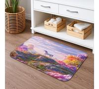 Magical Horse Fantasy Quick Dry Bath Mat, Colorful Floral Patterns Absorbent Non Slip Shower Mat, Dreamy Memory Foam Washable Bath Rugs for Bathroom Toilet Restroom Decorative 20x32 Inch