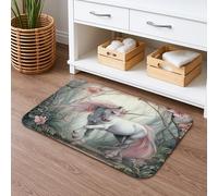 Magical Horse Fantasy Quick Dry Bath Mat, Enchanted Forest Floral Absorbent Non Slip Shower Mat, Magical Memory Foam Washable Bath Rugs for Bathroom Toilet Restroom Decorative 20x32 Inch