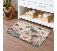 Magical Horse Floral Quick Dry Bath Mat, Vintage Flower Butterfly Absorbent Non Slip Shower Mat, Fanciful Flannel Washable Bath Rugs for Bathroom Toilet Restroom Decorative 16x24 Inch
