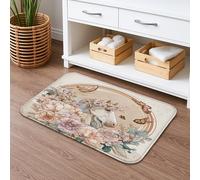 Magical Horse Floral Quick Dry Bath Mat, Vintage Flower Butterfly Absorbent Non Slip Shower Mat, Spring Flannel Washable Bath Rugs for Bathroom Toilet Restroom Decorative 16x24 Inch