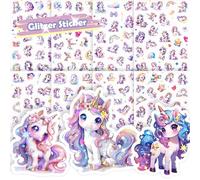 Magical Horse Glitter Stickers, 8 PCS Cute Mythical Horned Creature Stickers, Holographic Finish, Suitable for Books, School Bags, Tablets, Bicycles, and Drinking Cups