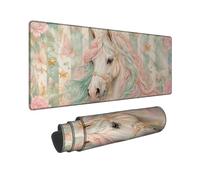 Magical Horse Large Mouse Pad, Fantasy Fanciful Butterfly Flower Spring Pastel Peach Rubber Smooth XL Stitched Edge Mousemat Idea for Home Office Desk Laptop Gamers Gift 16x36 Inch