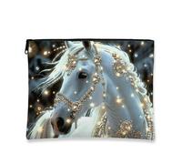Magical Horse Makeup Bag, Elegant Horse Design Cosmetic Travel Pouch for Women, Portable Small Canvas Zipper Organizer, Perfect Choice for Festivals and Special Occasions, White, 7x9 Inch, Magical