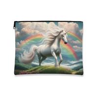 Magical Horse Makeup Bag, Fantasy Magical Horse Cosmetic Travel Pouch for Women, Portable Small Canvas Zipper Organizer, Gift for Festivals and Holidays, White, 7x9 Inch, Magical Horse