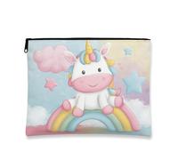 Magical Horse Makeup Bag, RainbowCosmetic Travel Pouch for Kids, Portable Small Canvas Zipper Organizer, Birthday Gift Toiletry Bag 7x9 Inch