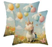 Magical Horse Pillow Covers Set of 2, Pastel Color Balloon Decorative Throw Pillows, Kids Room Cute Animal Decor Cushion Covers for Home Sofa Bed Couch 20x20 Inch