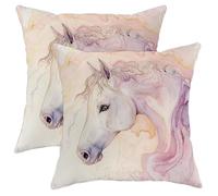 Magical Horse Pillow Covers Set of 2, Pastel Color Dreamy Horse Decorative Cushion Cases, Fantasy Themed Throw Pillows for Home Sofa Bed Couch, Gift for Kids 16x16 Inch