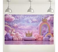 Magical Horse Rainbow Backdrop, Cute Pastel Clouds Photography Background, Princess Party Decorations for Kids Birthdays, Dreamy Indoor/Outdoor Event Supplies 71x43 Inch