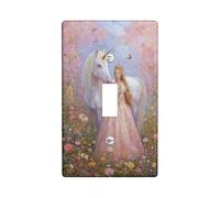 Magical Horse Single Light Switch Cover Plate, Fantasy Fanciful Princess Flowers Spring Pastel Peach Plastic Standard Size Switch Plate Decorative for Living Room Bedroom Home Office Decor (Single)