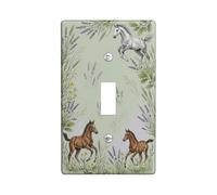Magical Horse Single Light Switch Cover Plate, Nature Fanciful Horses Lavender Spring Green Plastic Standard Size Decorative Wall Plates for Living Room Bedroom Home Office Decor (Single)