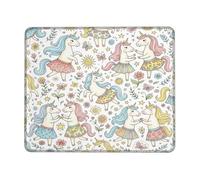 Magical Horse Small Mouse Pad, Playful Fanciful Flower Butterfly N/a Pastel Square Rubber Smooth Portable Cloth Mousepad Idea for Home Office Desk Laptop Gamers Gift Square 8x10 Inch