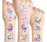 Magical Horse Temporary Tattoos, 12 Sheets Magical Horned Horse Glitter Tattoos for Kids, Fairy Tale Horned Beast Gifts for Girls, Party Bags, Birthday Decorations