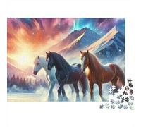 Magical Horse Trio 1000 Piece Jigsaw Puzzles Three Horses Aurora Mountain Adults Aged 12 And Above Educational Games Home Decoration Challenge High Difficulty Male And Female Birthday 38x26cm/1000pcs