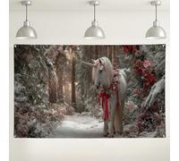 Magical Horse Winter Wonderland Backdrop, Magical Forest Photography Background, Christmas Floral Decorations for Holiday Parties, Indoor/Outdoor Use 71x43 Inch