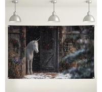 Magical Horse Winter Wonderland Backdrop, Magical Forest Scene Photography Background, Cozy Indoor/Outdoor Decor for Holiday Parties, Christmas Theme 71x43 Inch