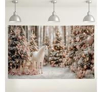 Magical Horse Winter Wonderland Backdrop, Peach Gold Christmas Tree Photo Background, Magical Indoor/Outdoor Decor for Holiday Parties, Festive Booth Supplies 71x43 Inch