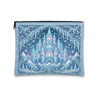Magical Ice Castle Winter Scene Makeup Bag 7x9 Inch | Ice Castle Motif, Cosmetic Bag, Snowy Mountain Landscape, Fanciful Fantasy Theme, Organized Travel Storage